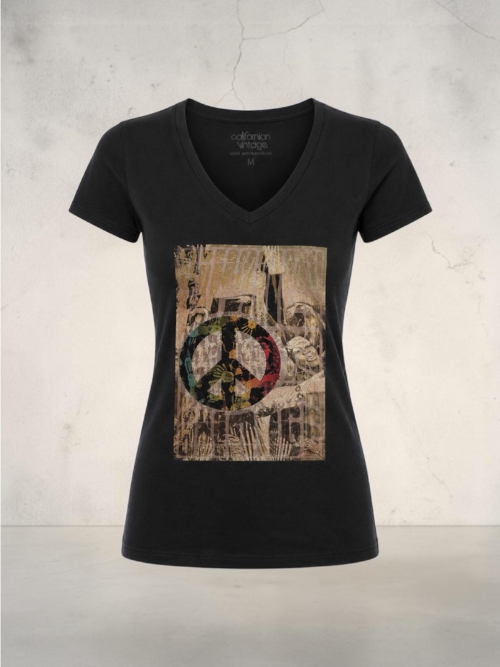 California Vintage Peace Sign Graphic Tee Made in USA Y2K Grunge Boho Medium